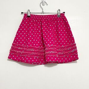 LL BEAN Girls Corduroy Ruffled Skirt 100% Cotton Pink Blue Polka Dot Size 6X-7